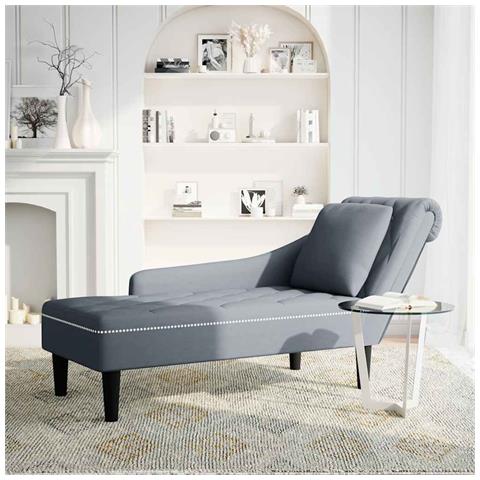 Sdraio con Cuscino e Bracciolo Destro in Velluto Grigio Scuro - Foto 2