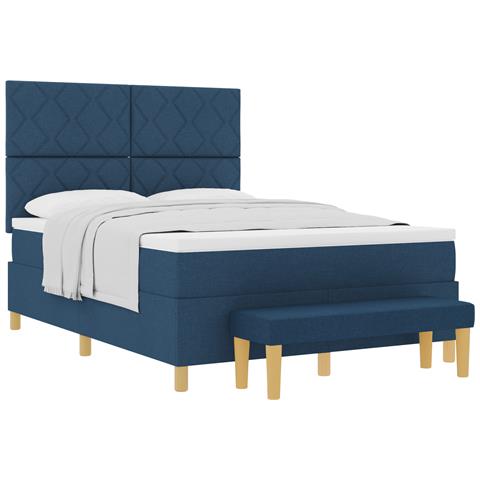 Letto Box Spring con Materasso e Panca Blu 140x200 cm Tessuto - Foto 1