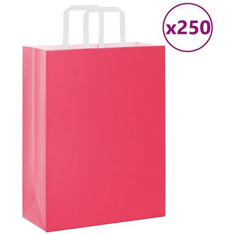 Sacchetti di Carta 250 pz con Manici Rosa 26x12x35 cm - Foto 1