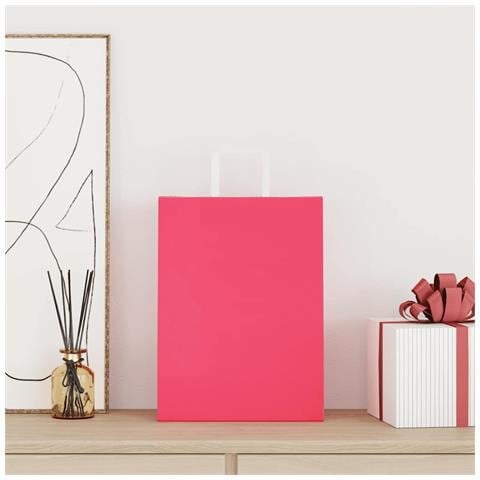 Sacchetti di Carta 250 pz con Manici Rosa 26x12x35 cm - Foto 2