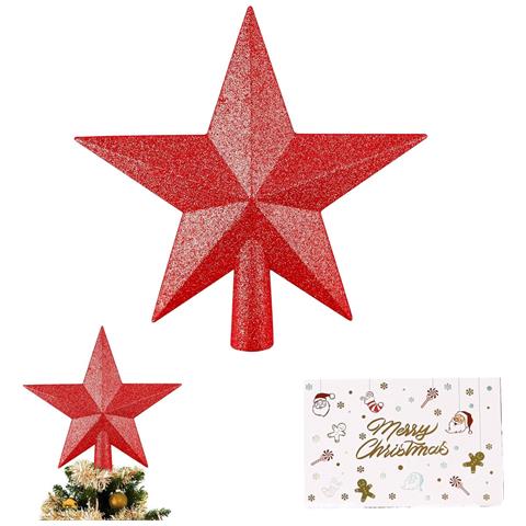 Stella Per Punta Albero Di Natale Rossa Con Glitter 20 Cm - Foto 1