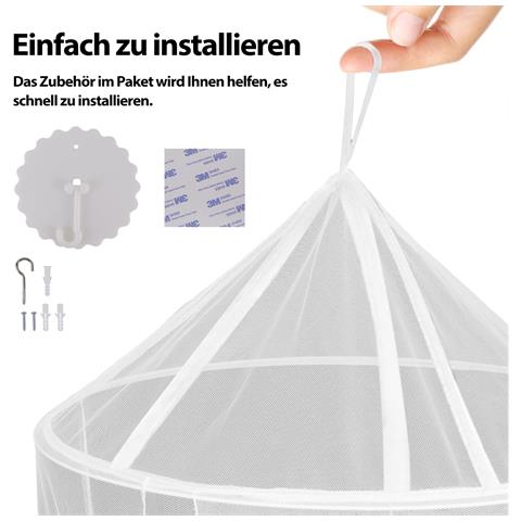 Zanzariera Da Letto Sospesa Bianca Kit Di Montaggio Senza Trapano - Foto 5