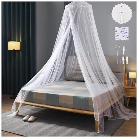 Zanzariera Da Letto Sospesa Bianca Kit Di Montaggio Senza Trapano - Foto 1