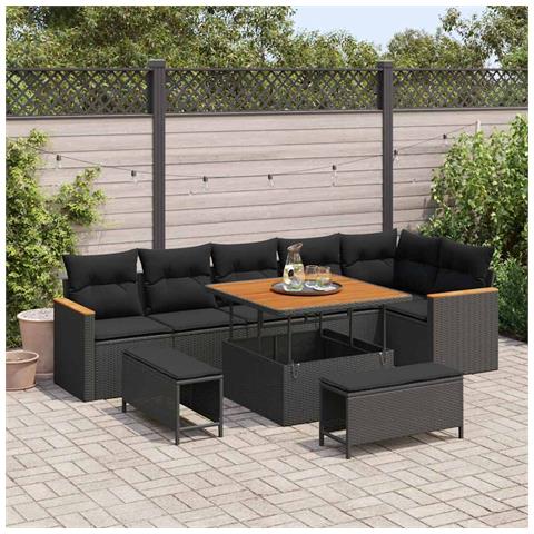 Set Divano da Giardino con cuscino 9 pcs Nero Poly Rattan - Foto 2