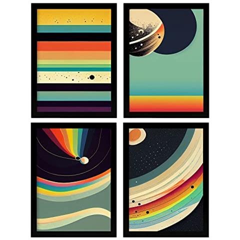 Set Di 4 Stampe Sfera Posters In Arte Astratta Illustrazioni E Manifesti Di Galassie Artistiche Moderne E A Colori Per L'interior Cornice Nera A3 - Foto 1