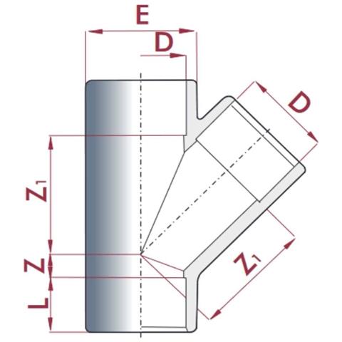 Raccordo Pvc A T 45° Con Manicotto 63 Mm Pn10 Per Tubi Pvc - Foto 2