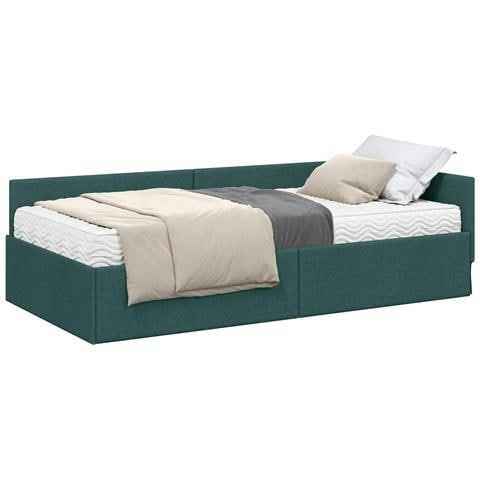 Struttura Letto Angolare con Materasso 2 pcs Verde Tessuto - Foto 1