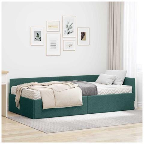 Struttura Letto Angolare con Materasso 2 pcs Verde Tessuto - Foto 2