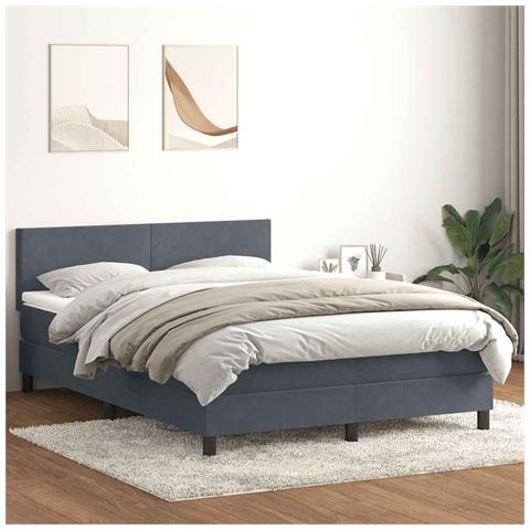 Giroletto a Molle con Materasso Grigio Scuro 140x220 cm Velluto - Foto 2