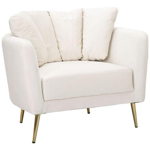 Poltrona Kiev Crema In Velluto Con Gambe Dorate - Foto 1