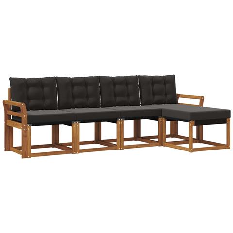 Set di divani da esterno con cuscino 5 pcs Naturale e Nero - Foto 1