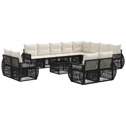Set Divano da Giardino 13 pcs Nero e Bianco Crema polyrattan - Foto 1