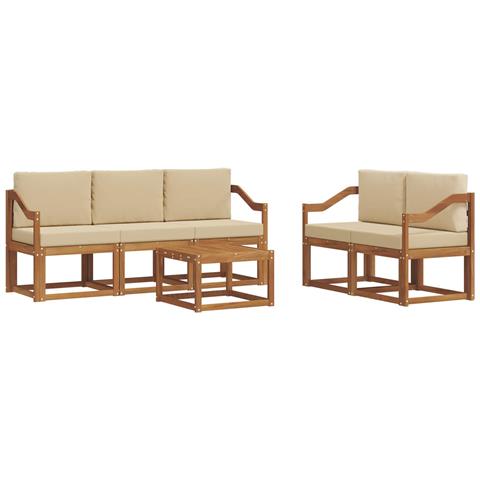 Set di divani da esterno con cuscino 6 pcs Naturale e Beige - Foto 1