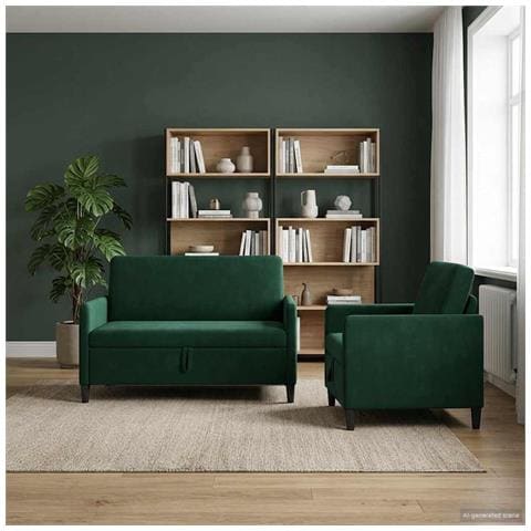 Set di Divani con Storage 2 pz Verde Scuro Poliestere - Foto 2