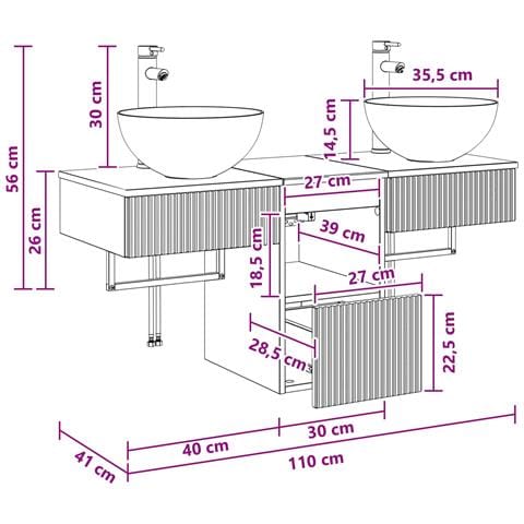 Set di mobili per il bagno 3 pz Rovere Fumo - Foto 10