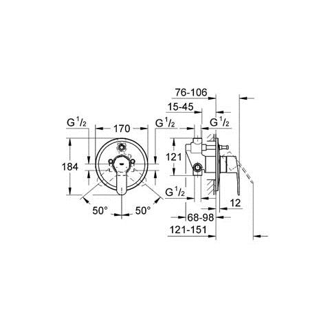Miscelatore monocomando incasso vasca e doccia eurostyle Cosmo Grohe con deviatore - Foto 2
