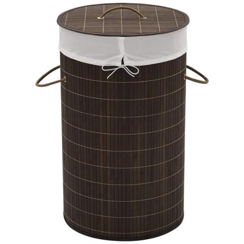 Cesto Biancheria In Bamboo Rotondo Marrone - Foto 1