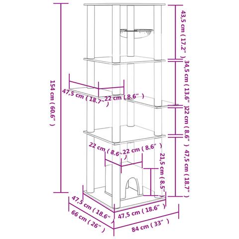 Albero Per Gatti Con Tiragraffi In Sisal Grigio Chiaro 154 Cm - Foto 5