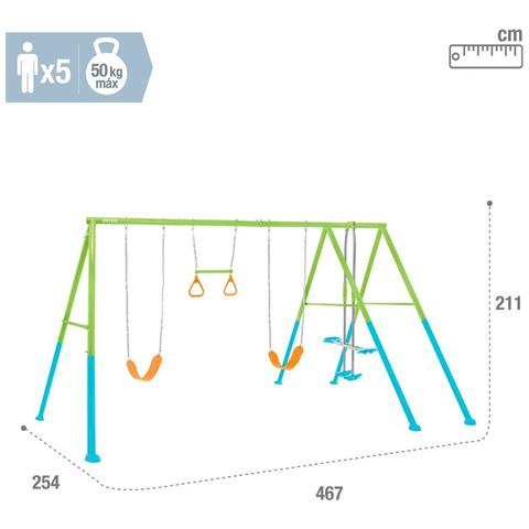 44130 - Altalena Swing Set Colorata, Due Seggiolini, Dondolo e Trapezi, 465x249x203 cm - Foto 2