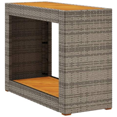 Tavolino Da Giardino Piano Legno Grigio 100x40x75 Cm Polyrattan - Foto 2