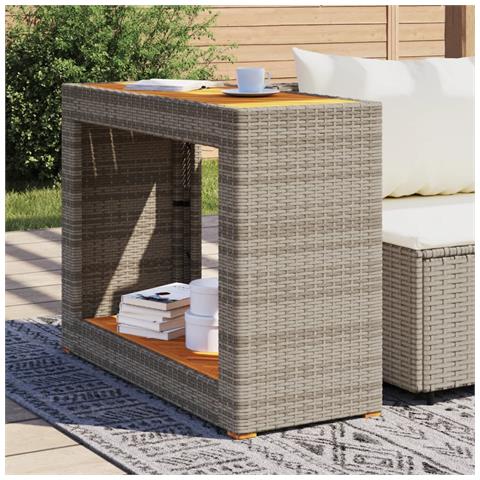 Tavolino Da Giardino Piano Legno Grigio 100x40x75 Cm Polyrattan - Foto 3