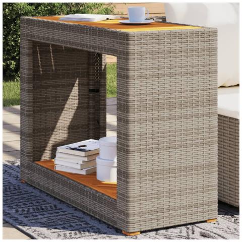 Tavolino Da Giardino Piano Legno Grigio 100x40x75 Cm Polyrattan - Foto 1