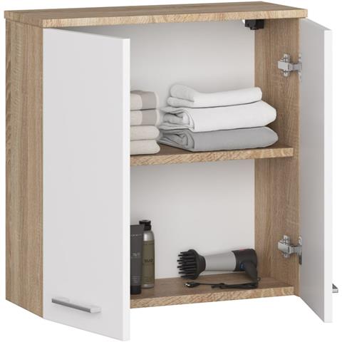 Mobile da Bagno sospeso FIN, 2 ante, 60x22,5x60 cm, Colore Sonoma Quercia e Bianco - Foto 2