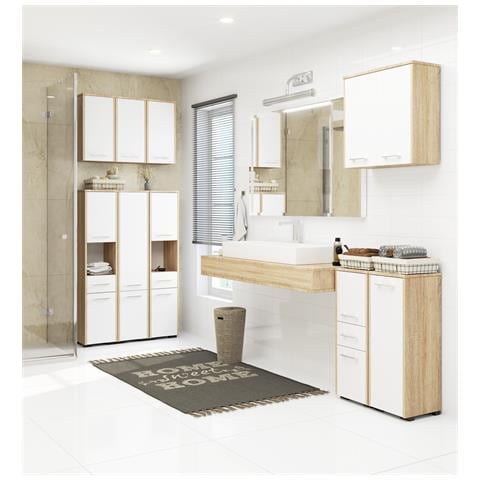 Mobile da Bagno sospeso FIN, 2 ante, 60x22,5x60 cm, Colore Sonoma Quercia e Bianco - Foto 5