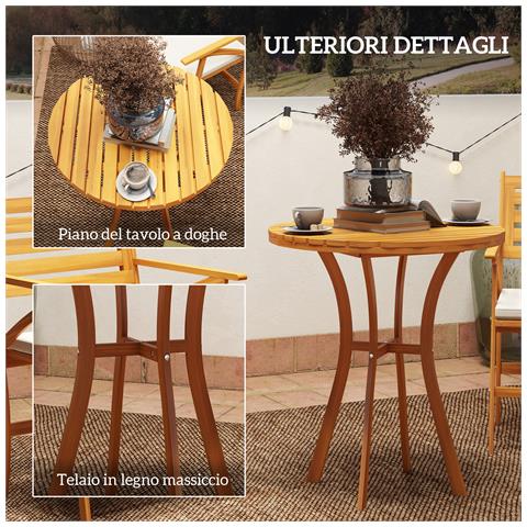 Set Da Giardino 3 Pezzi In Legno Di Pino Con Tavolo Rotondo Ø68x78 Cm E 2 Sedie 55x52x87.5 Cm Con Cuscini - Foto 6