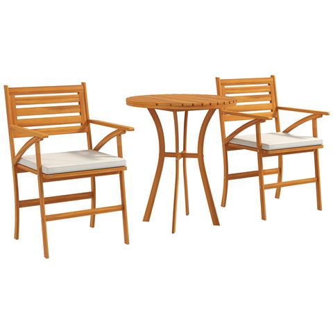 Set Da Giardino 3 Pezzi In Legno Di Pino Con Tavolo Rotondo Ø68x78 Cm E 2 Sedie 55x52x87.5 Cm Con Cuscini - Foto 1