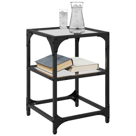 Tavolino Salotto Con Piano Vetro Trasparente 30x30x45cm Acciaio - Foto 3