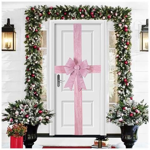 Fiocco Natalizio Rosa Fuoriporta Decorazione Di Natale 49x52cm Addobbo Per Porta - Foto 1