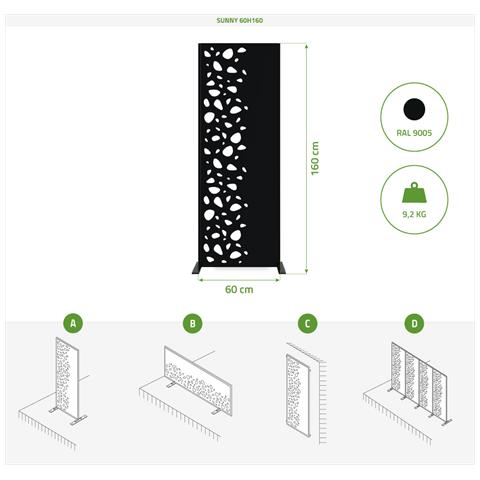 Pannello Decorativo Sunny Nero H.160cm Motivi Lato Sinistro - Foto 8