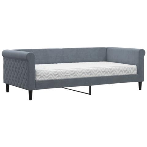 Divano Letto Con Materasso Grigio Scuro 90x190 Cm In Velluto - Foto 2