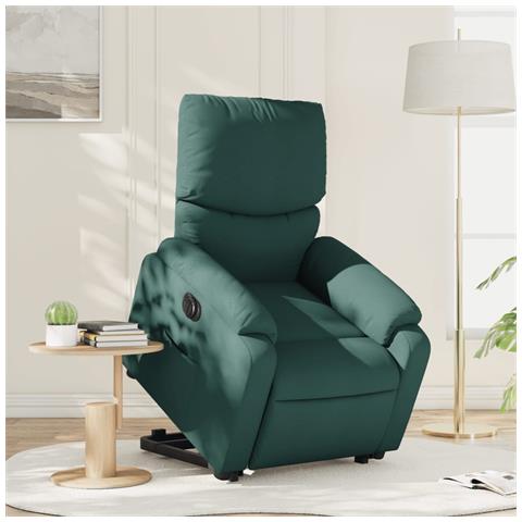 Poltrona Alzapersona Reclinabile Elettrica Verde Scuro Tessuto - Foto 1