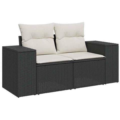 Divano Da Giardino Con Cuscini A 2 Posti Nero In Polyrattan - Foto 1