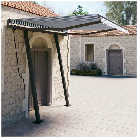 Tenda Da Sole Retrattile Automatica Pali 3,5x2,5m Blu E Bianca - Foto 8