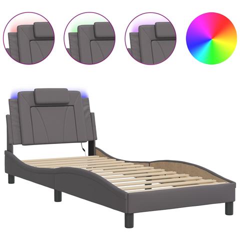 Lusso Casadino - Giroletto Viana Con Led Senza Materasso Grigio 90x200 Cm - Foto 1