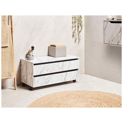 Armadietto Da Bagno Teresina Con Ruote 80 Cm Marmo Bianco - Foto 1