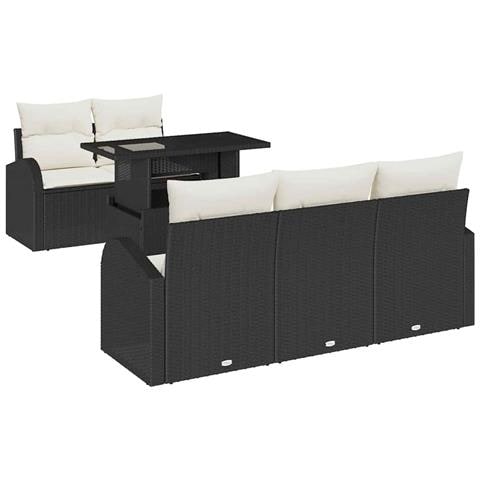 Set di Sofà da Giardino 6 Pezzi con Cuscini Rattan Nero Polyrattan - Foto 1