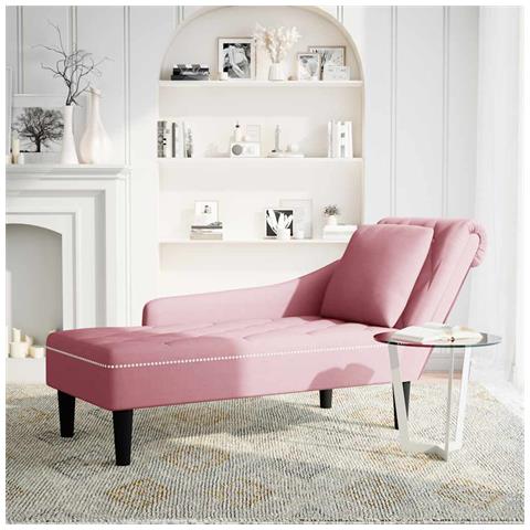 Sdraio con Cuscino e Bracciolo Destro in Velluto Rosa - Foto 2