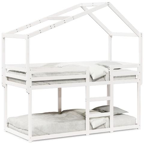 Letto a Castello senza Materasso Bianco 90x190cm Massello Pino - Foto 1