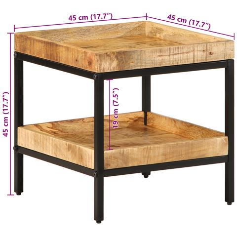 Tavolino 45x45x45 cm Legno Massello di Mango Grezzo - Foto 9