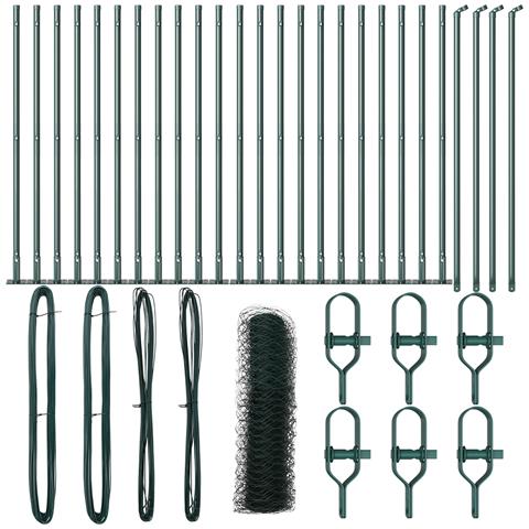 Recinzione Esagonale Verde 0.8x50 m Acciaio, Pali per Recinzione con Piastrine di Base 13 pz Ø32mm 90cm Acciaio Galvanizzato - Foto 1