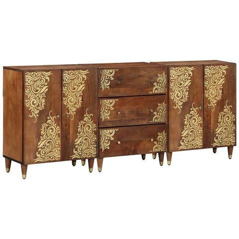 Set Mobili Bagno  3 Pezzi Legno Massello di Mango, Credenza  60x33x75 cm Legno Massello di Mango - Foto 1