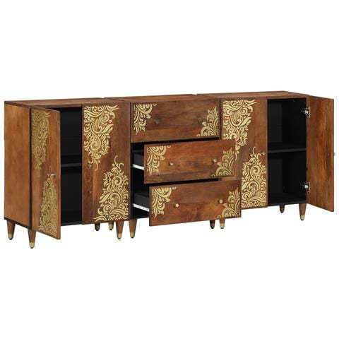 Set Mobili Bagno  3 Pezzi Legno Massello di Mango, Credenza  60x33x75 cm Legno Massello di Mango - Foto 2