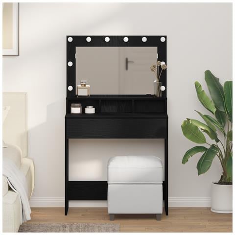 Tavolo da trucco con luci LED in Rovere Nero 79x41x135 cm - Foto 2