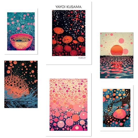 Set Di 6 Stampe Kusama Wave Con Illustrazioni Di Design Per Decorare Le Pareti Della Tua Casa, Ufficio, Negozio E Attività Commerciale A3 & A4 Senza Cornice - Foto 1