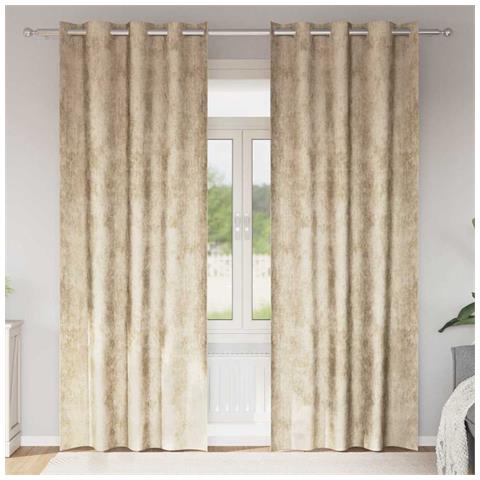 Tenda con tende 2 pcs Crema 225 x 140 cm Velluto - Foto 2