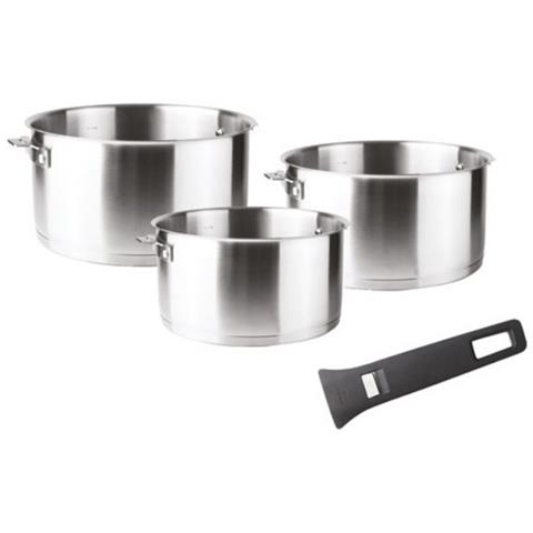 Set Di 3 Pentole In Acciaio Inox 16 / 18 / 20 Cm + Manico - 56610 - Foto 4